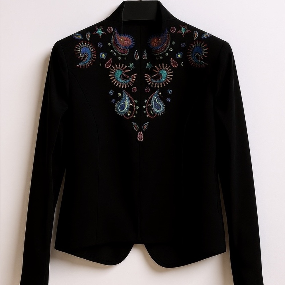 Double D Ranch Scout velvet heavily embroidered turquoise studded jacket EUC - Picture 3 of 9